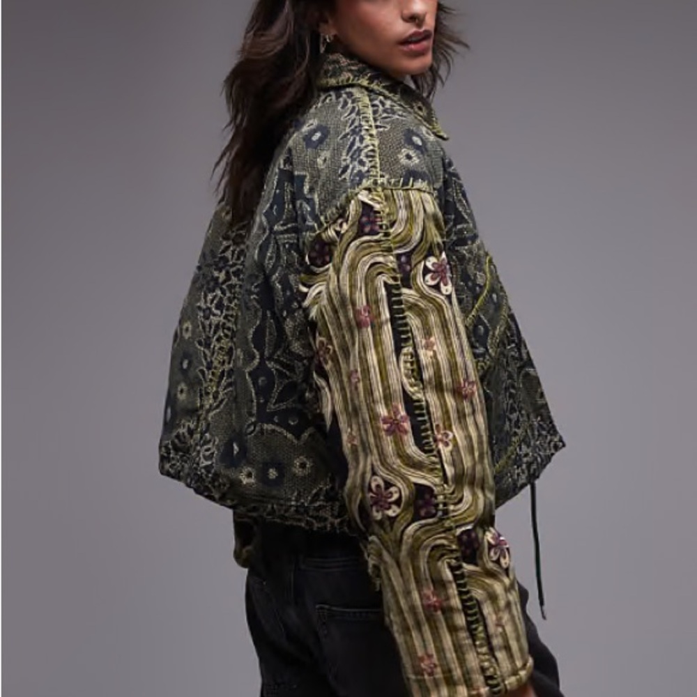 Free People NWT Giving Joy Emerald Combo Patterned Bomber Jacket